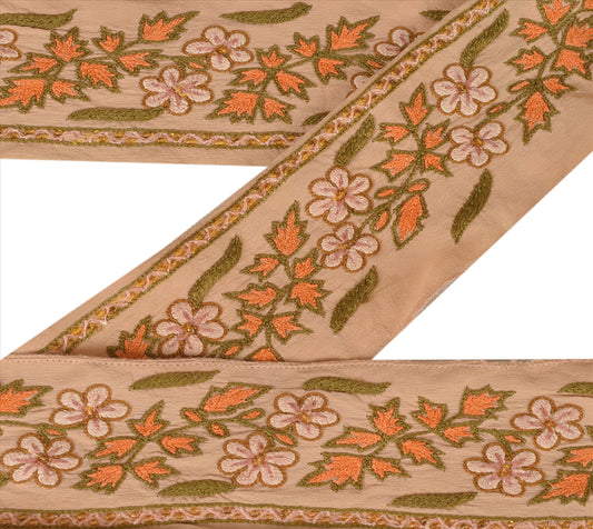 Sanskriti Vintage Sari Border Antique Hand Beaded 1 Yd Indian Trim Sewing Beige Decor Lace