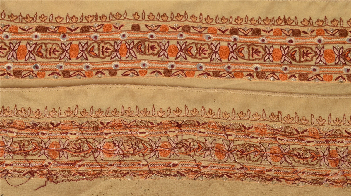 Sanskriti Vintage Sari Border Antique Hand Embroidered 1 Yd Indian Trim Sewing Cream Lace