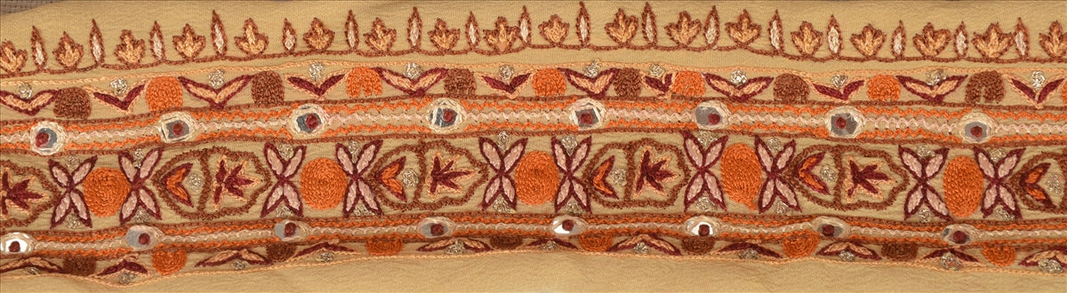 Sanskriti Vintage Sari Border Antique Hand Embroidered 1 Yd Indian Trim Sewing Cream Lace