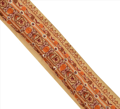 Sanskriti Vintage Sari Border Antique Hand Embroidered 1 Yd Indian Trim Sewing Cream Lace