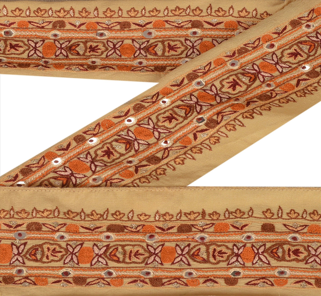 Sanskriti Vintage Sari Border Antique Hand Embroidered 1 Yd Indian Trim Sewing Cream Lace