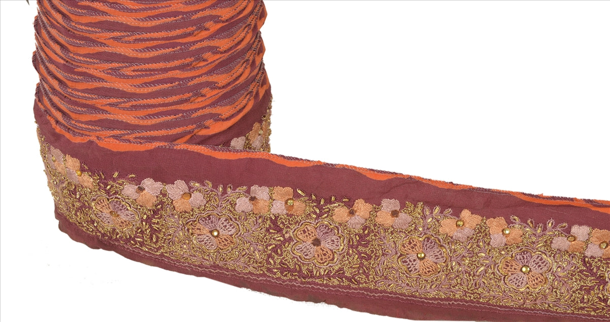 Sanskriti Vintage Sari Border Antique Hand Beaded 1 Yd Indian Trim Sewing Purple Zari Lace