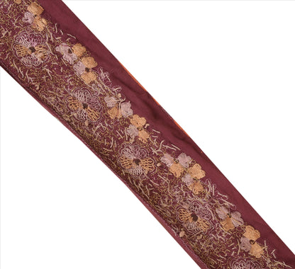 Sanskriti Vintage Sari Border Antique Hand Beaded 1 Yd Indian Trim Sewing Purple Zari Lace