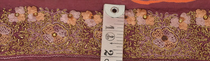 Sanskriti Vintage Sari Border Antique Hand Beaded 1 Yd Indian Trim Sewing Purple Zari Lace