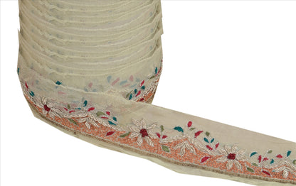 Sanskriti Vintage Sari Border Hand Beaded 1 Yd Indian Trim Sewing Cream Lace