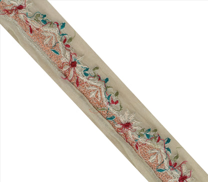 Sanskriti Vintage Sari Border Hand Beaded 1 Yd Indian Trim Sewing Cream Lace