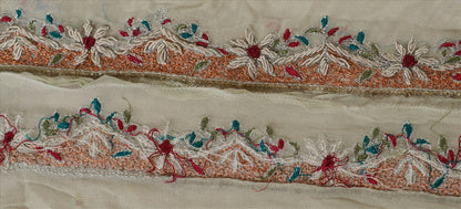 Sanskriti Vintage Sari Border Hand Beaded 1 Yd Indian Trim Sewing Cream Lace