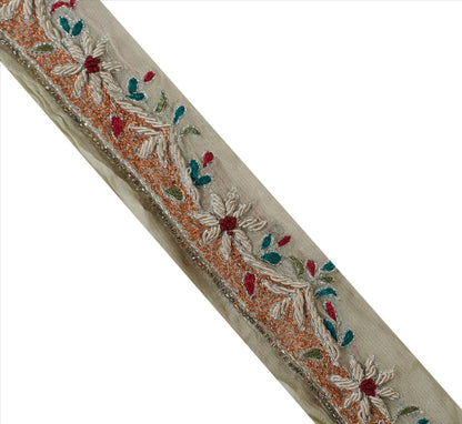 Sanskriti Vintage Sari Border Hand Beaded 1 Yd Indian Trim Sewing Cream Lace