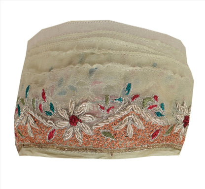 Sanskriti Vintage Sari Border Hand Beaded 1 Yd Indian Trim Sewing Cream Lace