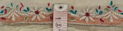 Sanskriti Vintage Sari Border Hand Beaded 1 Yd Indian Trim Sewing Cream Lace