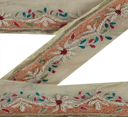 Sanskriti Vintage Sari Border Hand Beaded 1 Yd Indian Trim Sewing Cream Lace
