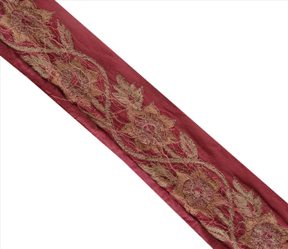 Sanskriti Vintage Sari Border Antique Hand Beaded 1 Yd Indian Trim Sewing Pink Lace