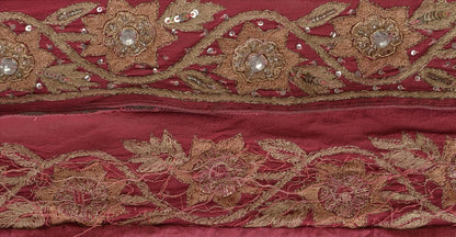 Sanskriti Vintage Sari Border Antique Hand Beaded 1 Yd Indian Trim Sewing Pink Lace