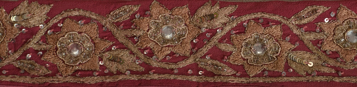 Sanskriti Vintage Sari Border Antique Hand Beaded 1 Yd Indian Trim Sewing Pink Lace