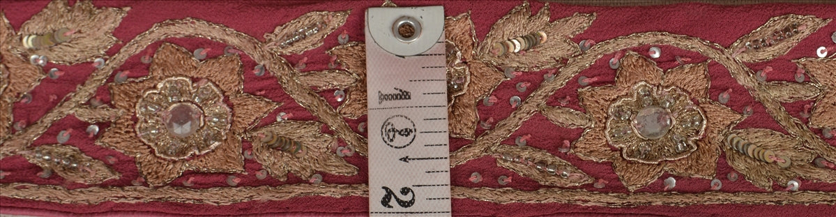 Sanskriti Vintage Sari Border Antique Hand Beaded 1 Yd Indian Trim Sewing Pink Lace