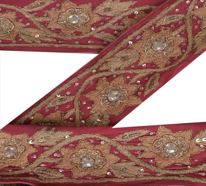 Sanskriti Vintage Sari Border Antique Hand Beaded 1 Yd Indian Trim Sewing Pink Lace