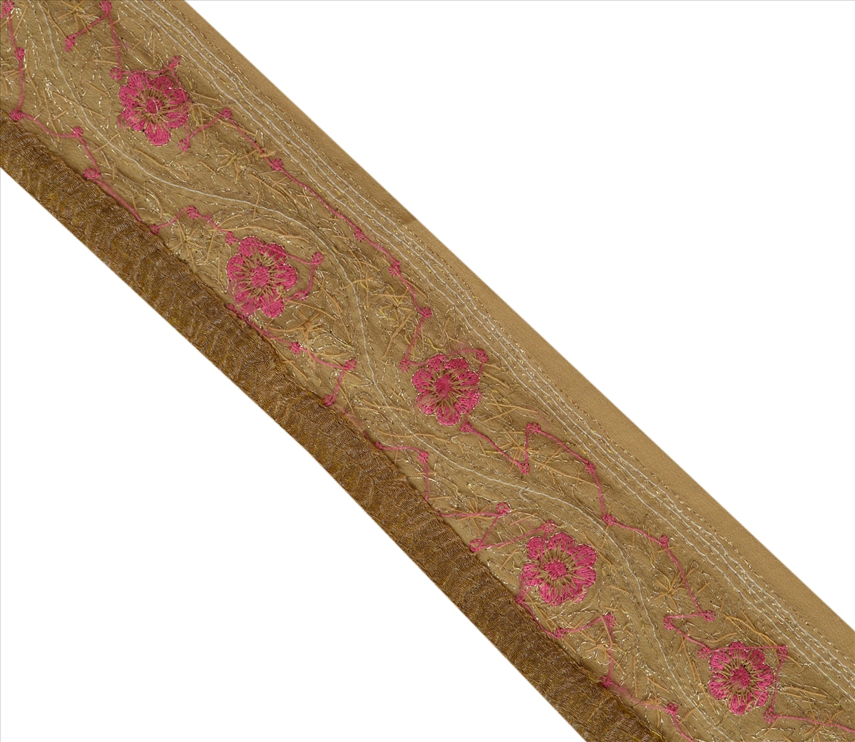 Sanskriti Vintage Sari Border Antique Hand Beaded 1 Yd Indian Trim Sewing Beige Zari Lace