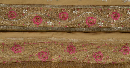 Sanskriti Vintage Sari Border Antique Hand Beaded 1 Yd Indian Trim Sewing Beige Zari Lace