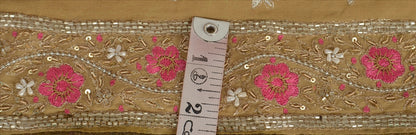 Sanskriti Vintage Sari Border Antique Hand Beaded 1 Yd Indian Trim Sewing Beige Zari Lace