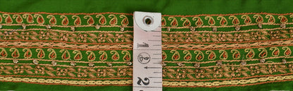 Sanskriti Vintage Sari Border Hand Embroidered 1Yd Trim Sewing Green Floral Lace