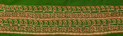 Sanskriti Vintage Sari Border Hand Embroidered 1Yd Trim Sewing Green Floral Lace