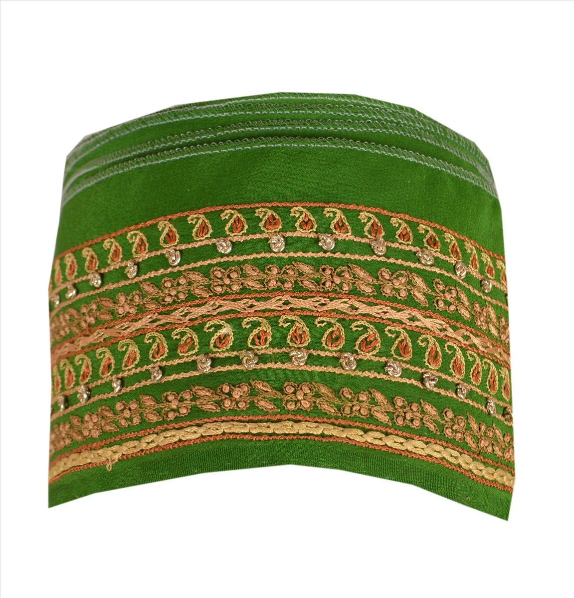 Sanskriti Vintage Sari Border Hand Embroidered 1Yd Trim Sewing Green Floral Lace