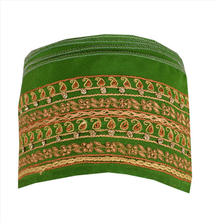 Sanskriti Vintage Sari Border Hand Embroidered 1Yd Trim Sewing Green Floral Lace