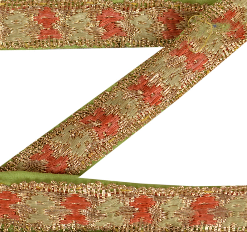 Sanskriti Vintage Saree/Sarees Border 1 Yd Hand Embroidered Trim Art Silk Green Sari Ribbon 1W Thread Work Lace upholstery fabric
