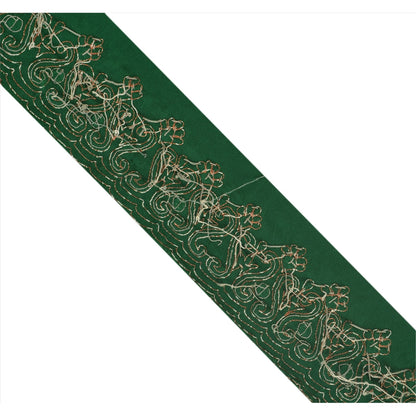 Sanskriti Vintage Green Sari Border Hand Beaded Zari Craft Trim 1 YD Sewing Lace