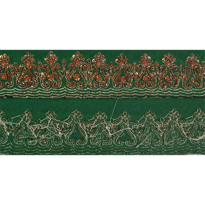 Sanskriti Vintage Green Sari Border Hand Beaded Zari Craft Trim 1 YD Sewing Lace