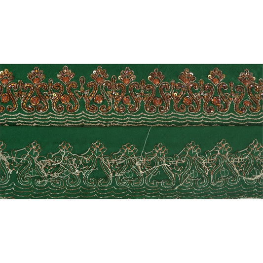 Sanskriti Vintage Green Sari Border Hand Beaded Zari Craft Trim 1 YD Sewing Lace