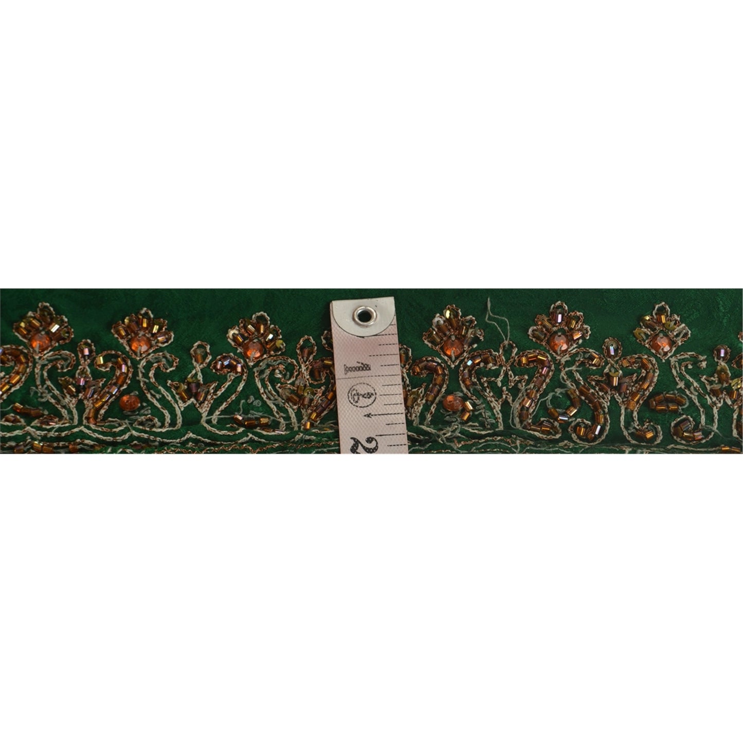 Sanskriti Vintage Green Sari Border Hand Beaded Zari Craft Trim 1 YD Sewing Lace
