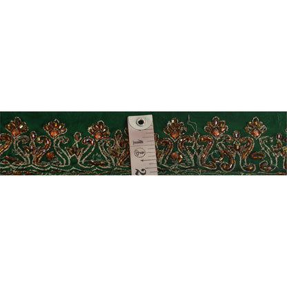 Sanskriti Vintage Green Sari Border Hand Beaded Zari Craft Trim 1 YD Sewing Lace