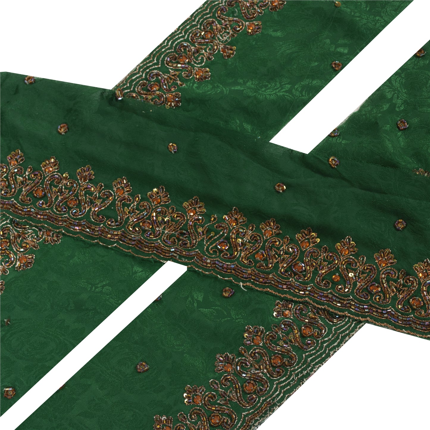 Sanskriti Vintage Green Sari Border Hand Beaded Zari Craft Trim 1 YD Sewing Lace