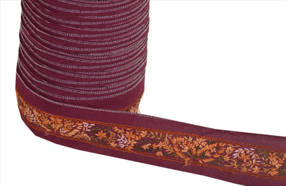 Sanskriti Vintage Sari Border Craft Purple Trim Hand Embroidered 1Yd Ribbon Lace