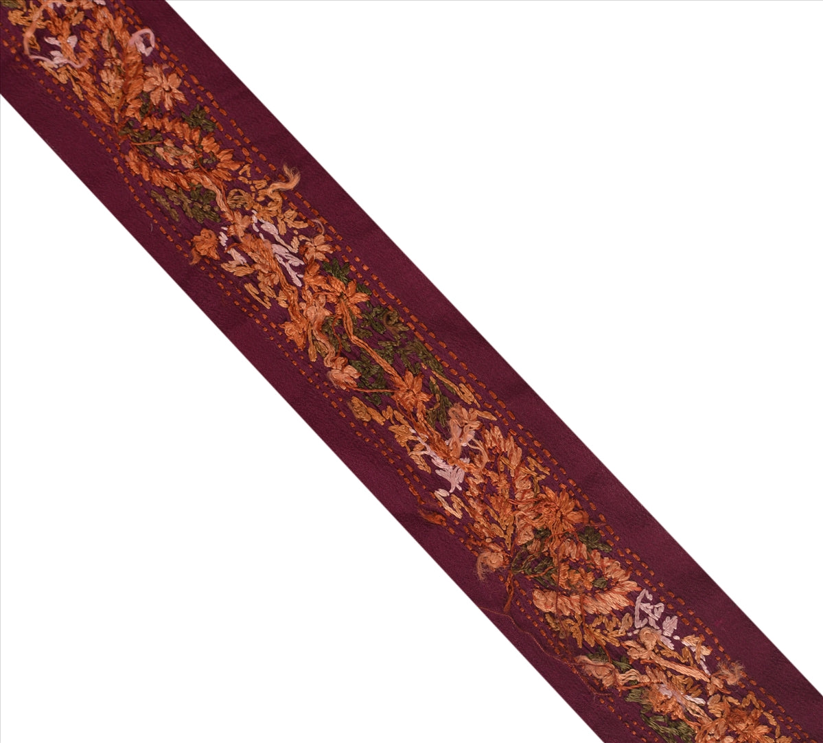 Sanskriti Vintage Sari Border Craft Purple Trim Hand Embroidered 1Yd Ribbon Lace