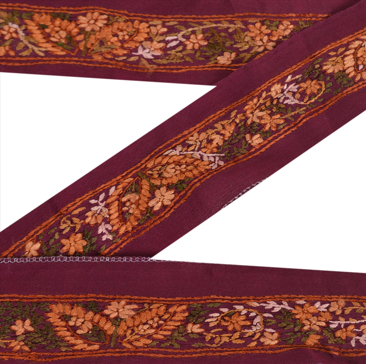 Sanskriti Vintage Sari Border Craft Purple Trim Hand Embroidered 1Yd Ribbon Lace