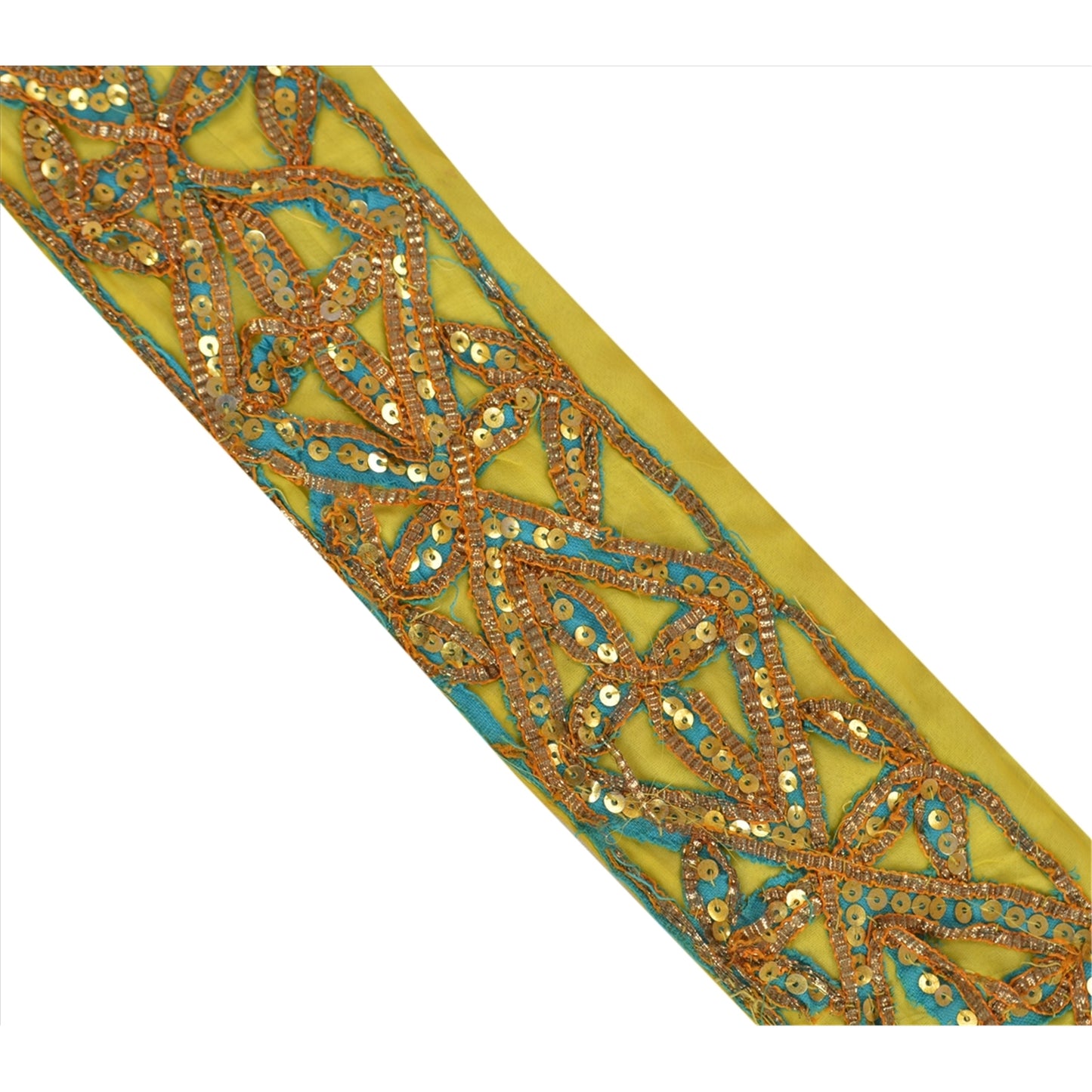 Sanskriti Vintage Sari Border Hand Beaded 1 YD Indian Trim GotaSewing Lemon Lace