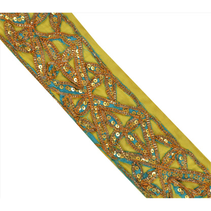 Sanskriti Vintage Sari Border Hand Beaded 1 YD Indian Trim GotaSewing Lemon Lace