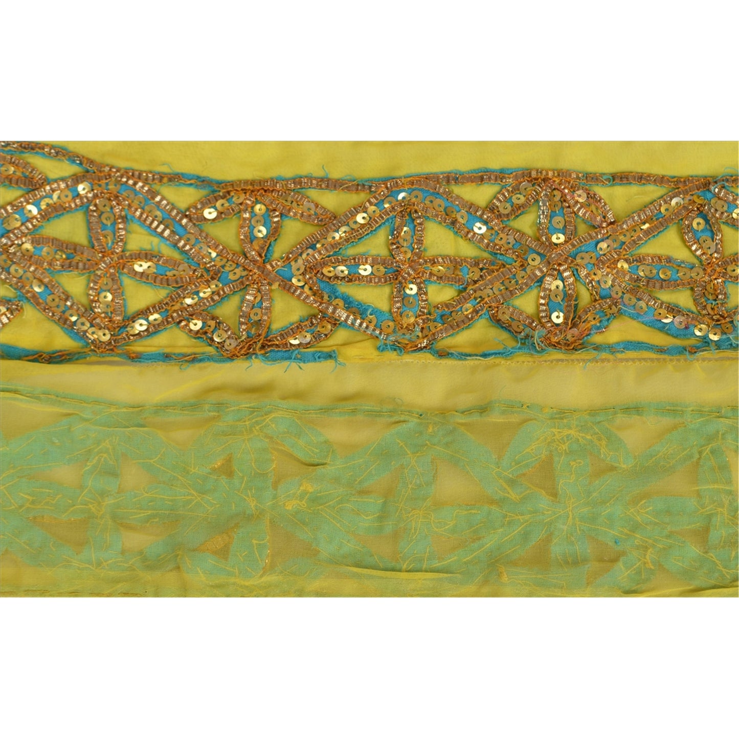 Sanskriti Vintage Sari Border Hand Beaded 1 YD Indian Trim GotaSewing Lemon Lace