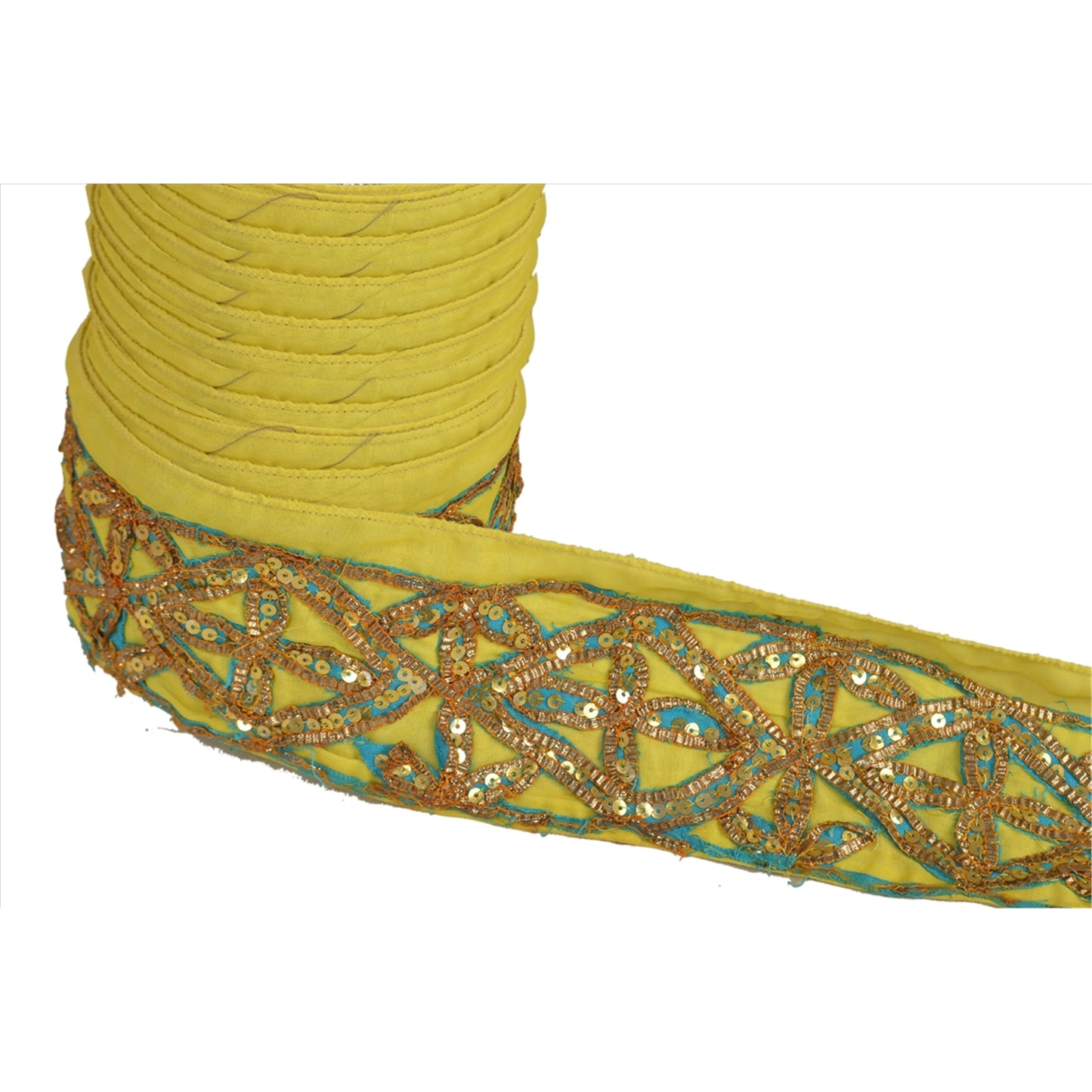 Sanskriti Vintage Sari Border Hand Beaded 1 YD Indian Trim GotaSewing Lemon Lace