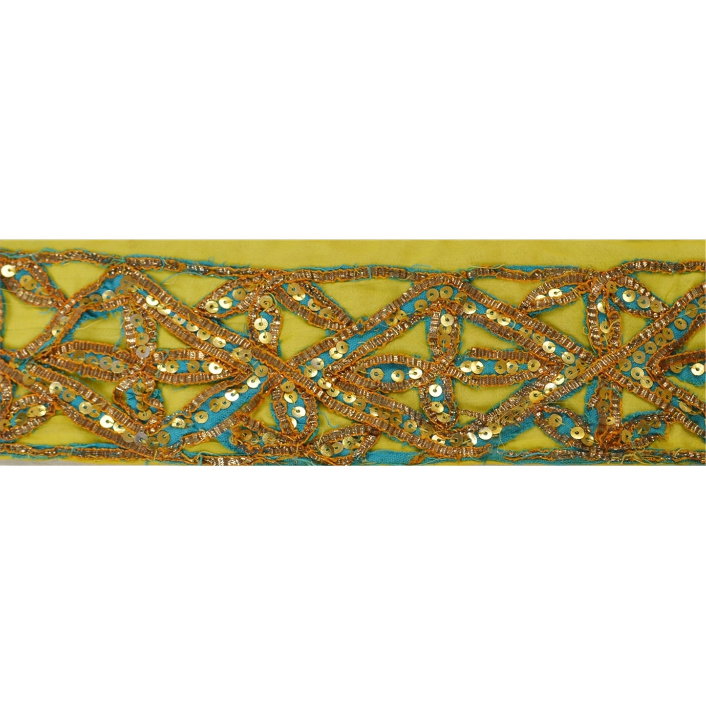 Sanskriti Vintage Sari Border Hand Beaded 1 YD Indian Trim GotaSewing Lemon Lace