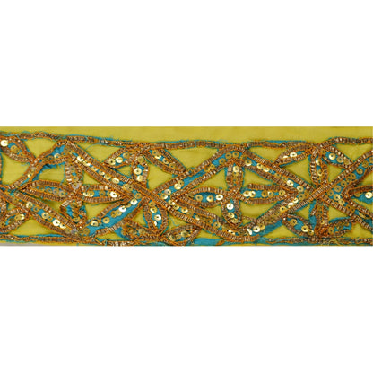 Sanskriti Vintage Sari Border Hand Beaded 1 YD Indian Trim GotaSewing Lemon Lace