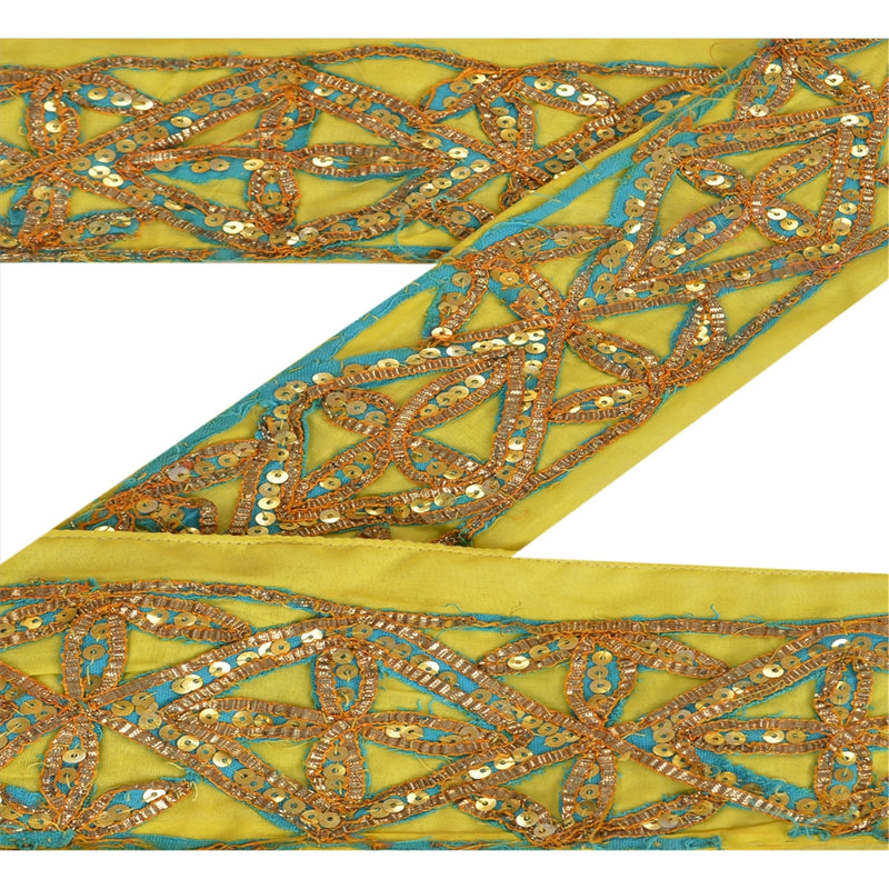 Sanskriti Vintage Sari Border Hand Beaded 1 YD Indian Trim GotaSewing Lemon Lace