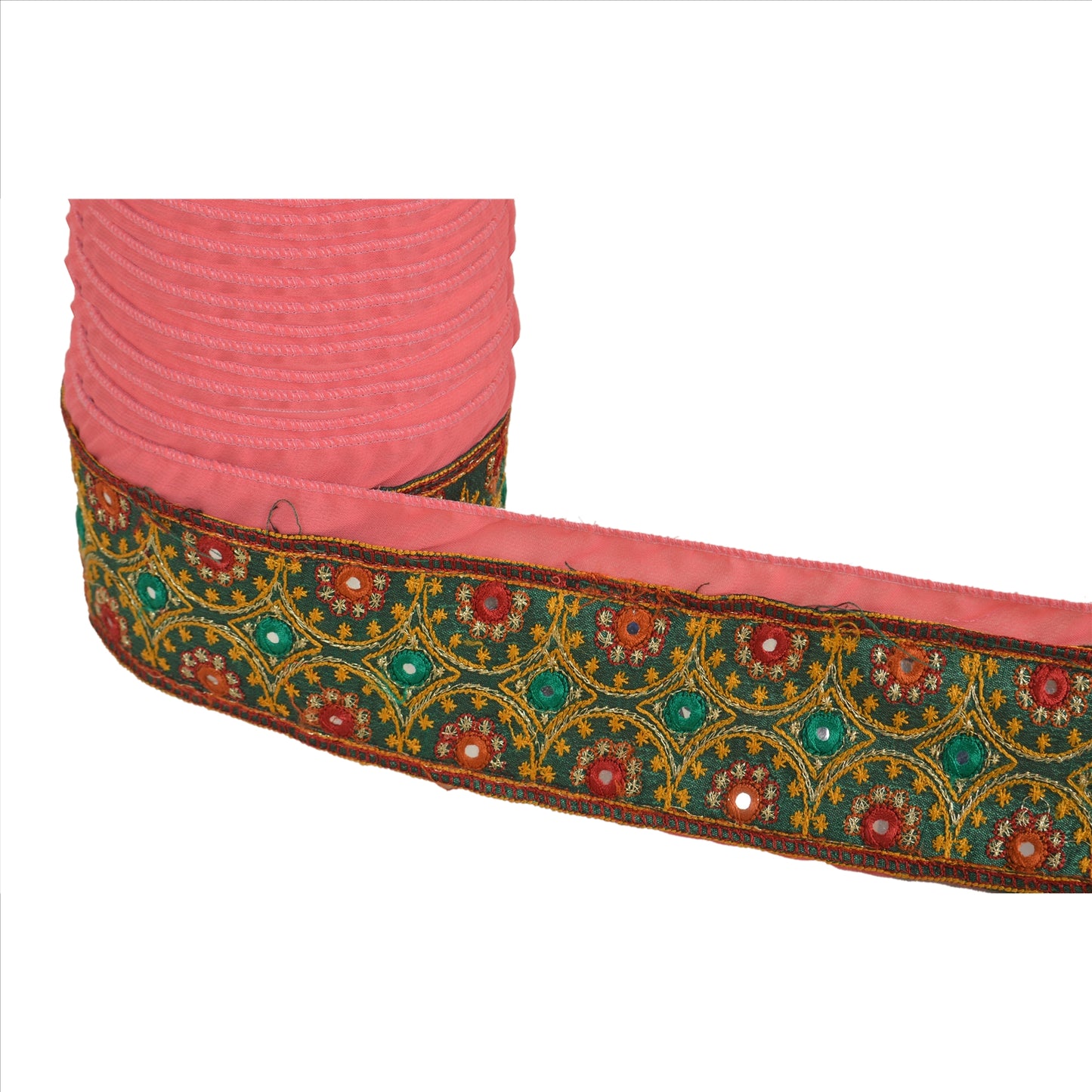 Sanskriti Vintage Sari Border Antique Embroidered 1 Yd Indian Trim Sewing Pink Patch Lace