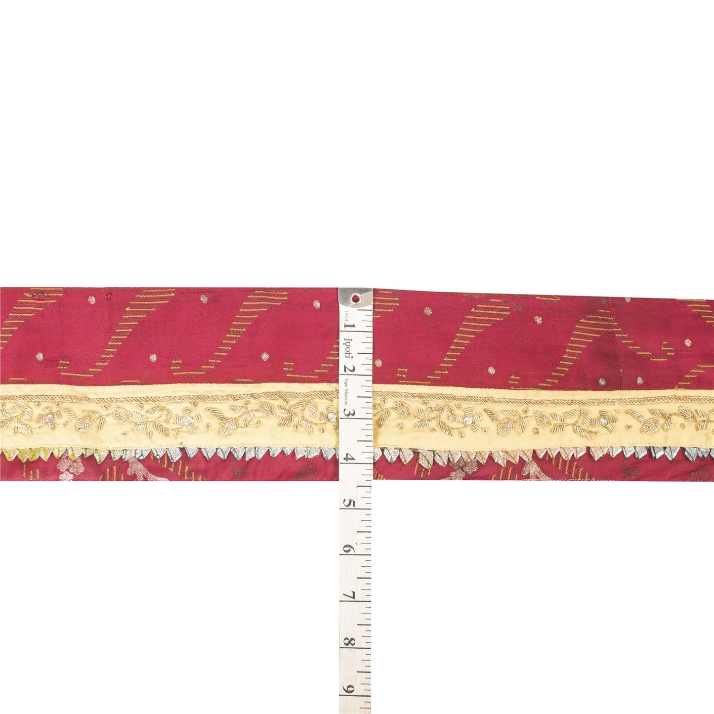 Sanskriti Vintage Sari Border Hand Beaded Woven 1YD Trim Zardozi  Red Lace