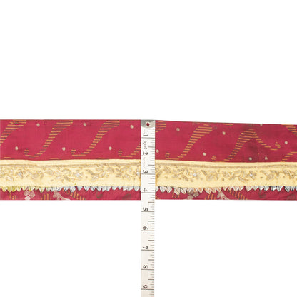 Sanskriti Vintage Sari Border Hand Beaded Woven 1YD Trim Zardozi  Red Lace