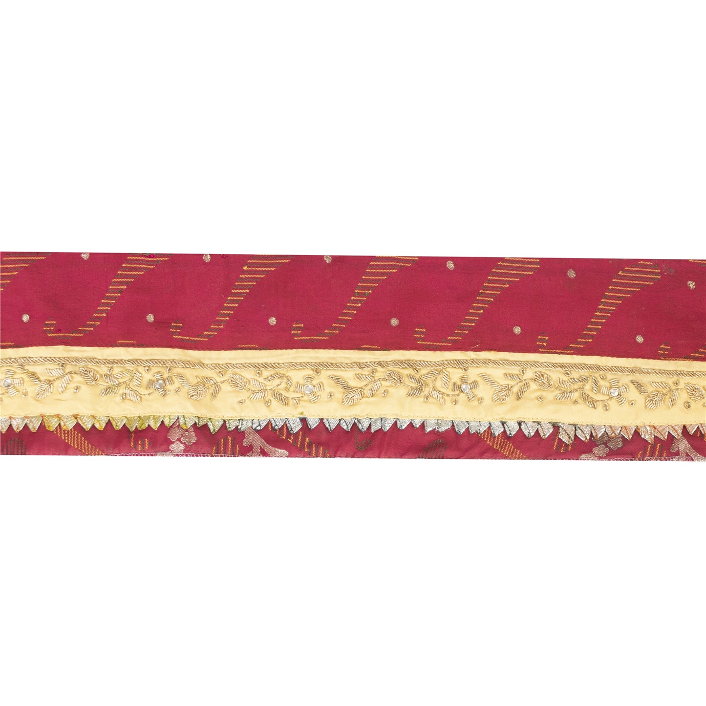 Sanskriti Vintage Sari Border Hand Beaded Woven 1YD Trim Zardozi  Red Lace
