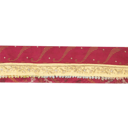 Sanskriti Vintage Sari Border Hand Beaded Woven 1YD Trim Zardozi  Red Lace