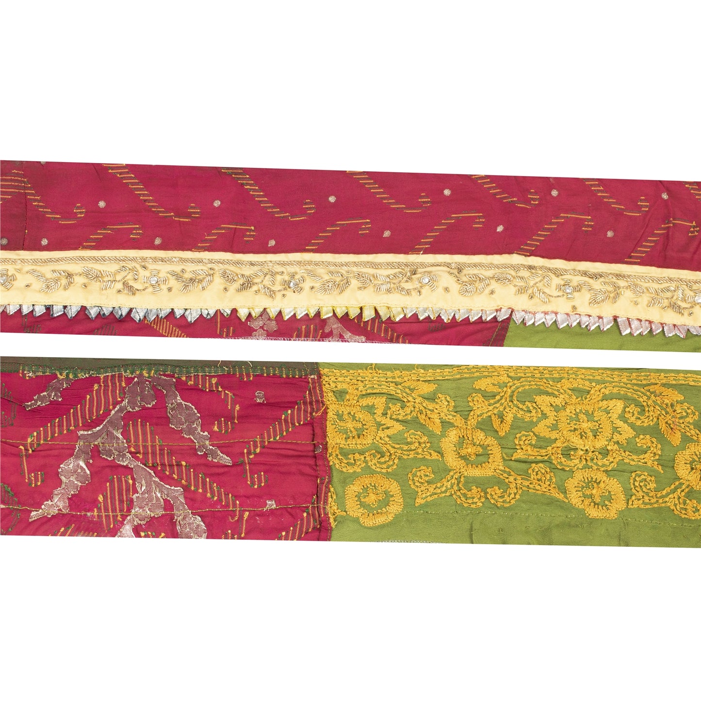 Sanskriti Vintage Sari Border Hand Beaded Woven 1YD Trim Zardozi  Red Lace
